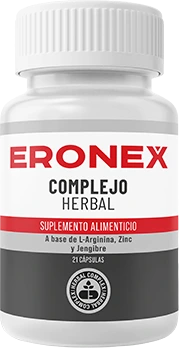 Frasco de Eronex con maca peruana, L-arginina y zinc — complejo natural de apoyo a la próstata