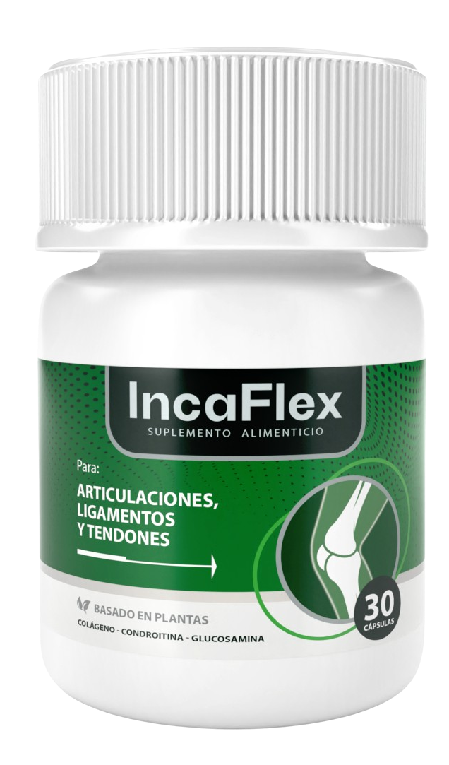 Frasco de IncaFlex con colágeno tipo II, glucosamina y camu camu para articulaciones