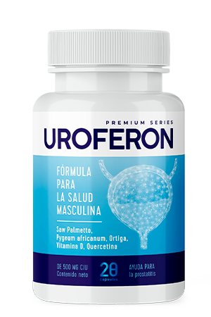 Frasco de Uroferon con achiote, uña de gato y zinc para bienestar prostático