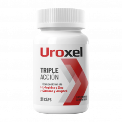 Frasco de Uroxel con cúrcuma, jengibre, zinc y L-arginina — apoyo nutricional masculino