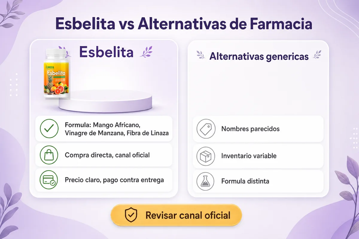 Comparativa visual de Esbelita frente a alternativas de farmacia para control de peso