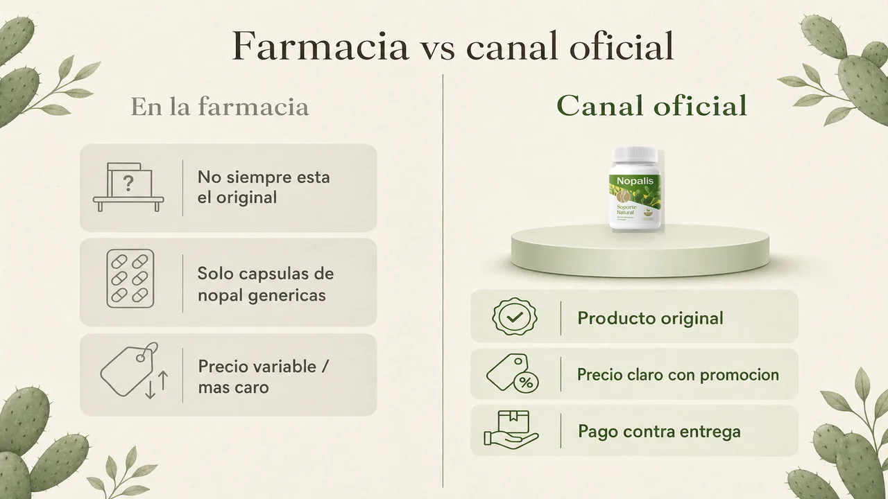 Comprar Nopalis en farmacia frente a pedirlo en el canal oficial