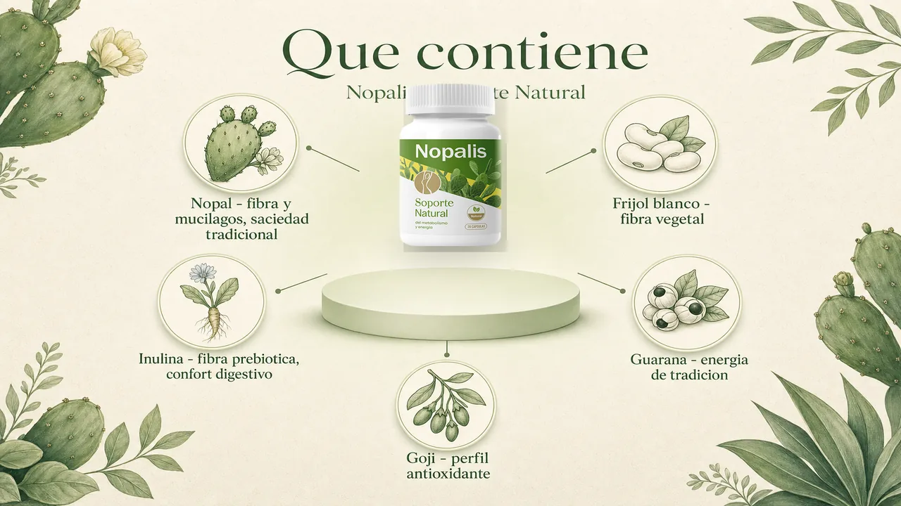 Qué contiene Nopalis Soporte Natural: nopal, frijol blanco e inulina