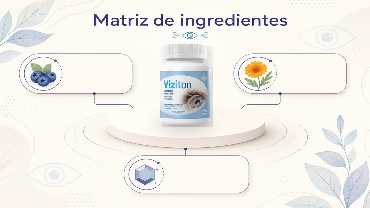 Matriz de ingredientes de Viziton: Arándano, Luteína y Zinc